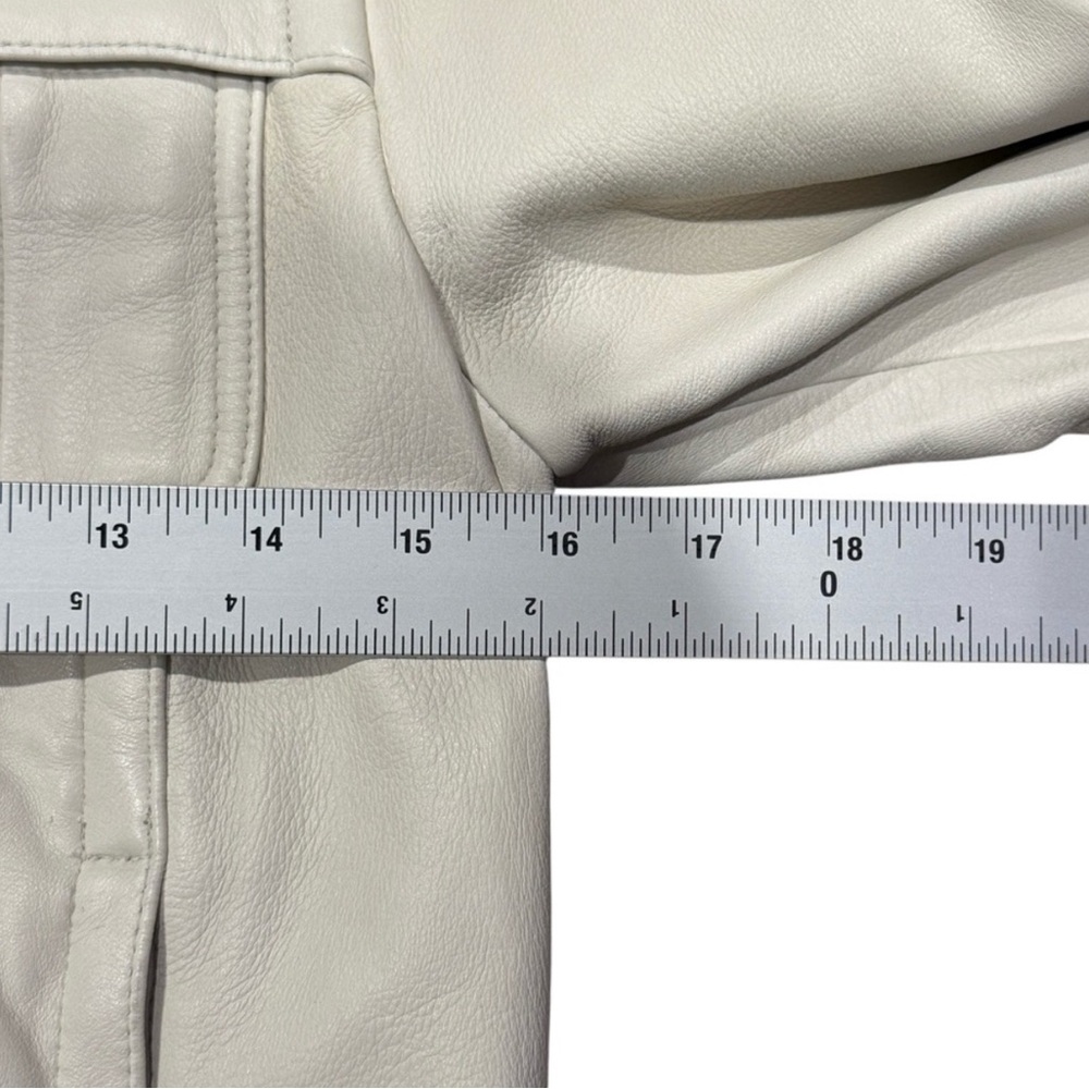 GAP Off White Leather Jacket Bomber Button Collar High Neck Military y2k vintage - Picture 4 of 6